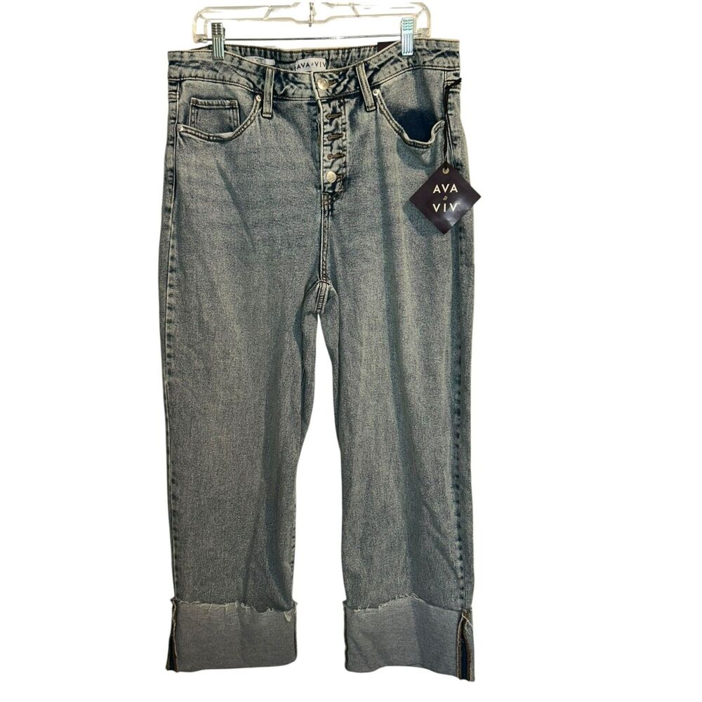 Ava & Viv High Rise Straight Leg Jeans Size 16R Acid Wash Cuffed Denim NWT